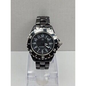 Isaac Mizrahi Live Ceramic Black Watch 35mm Quartz New Battery 3ATM Japan Womens